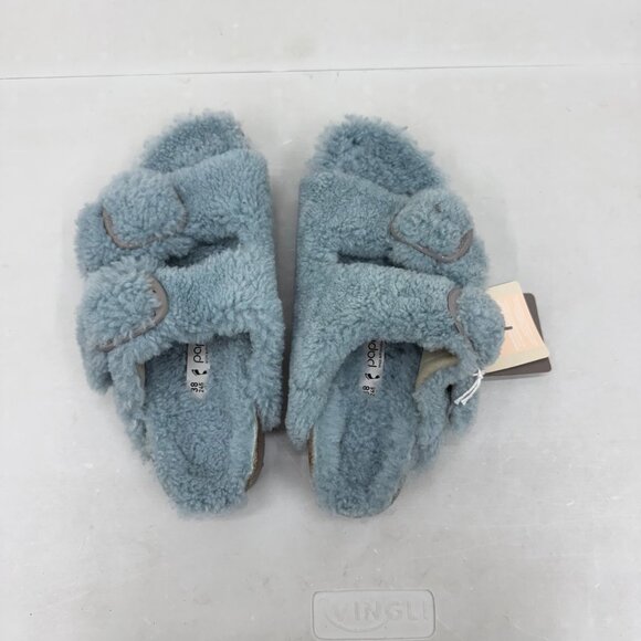 Papillio Birkenstock Arizona Big Buckle Blue Sherpa Slide Sandals Womens 38 US 7 - Picture 4 of 8